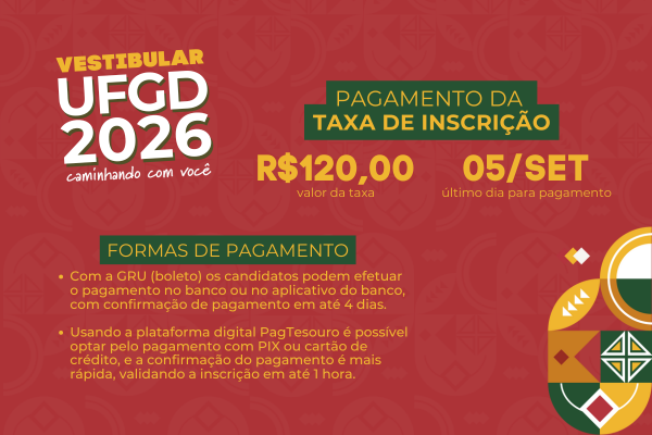 Taxa de inscrição do Vestibular UFGD 2026 pode ser paga com PIX e até cartão de crédito