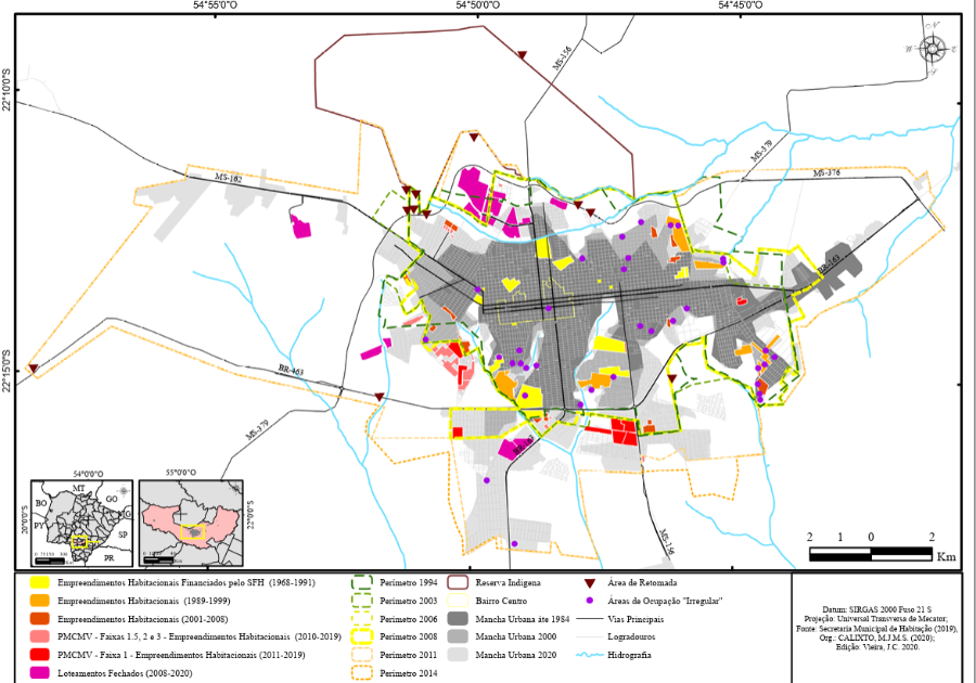 Mapa produzido pela professora Maria José, sintetizando a expansão territorial da cidade de Dourados e suas reconfigurações mapa
