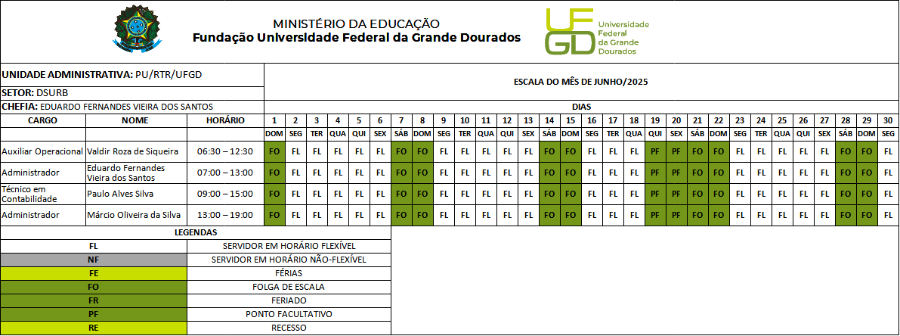 Escala de Trabalho DSURB - Junho-2025