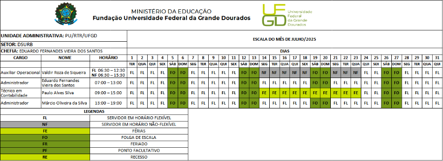 Escala de Trabalho DSURB - Junho-2025
