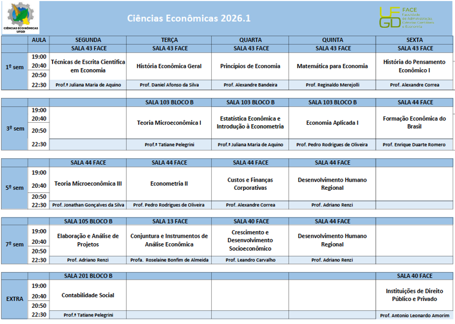 Horário Primeiro Semestre de 2026