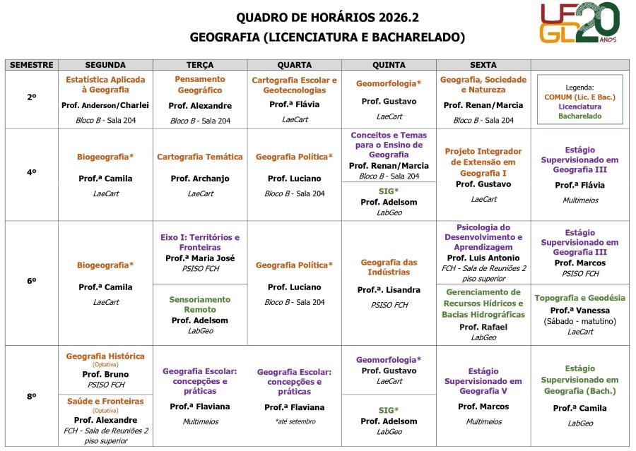 Quadro de horário 2026.2 geografia
