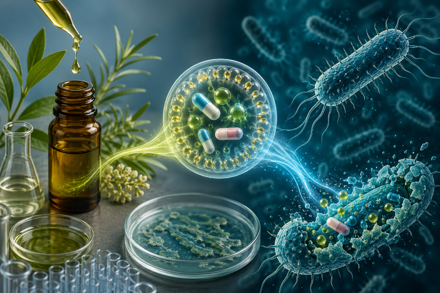 COMPOSIÇÃO DE OE COMO AGENTE DE ENTREGA DE AMICACINA E CEFOTAXIMA NO COMBATE A PSEUDOMONAS