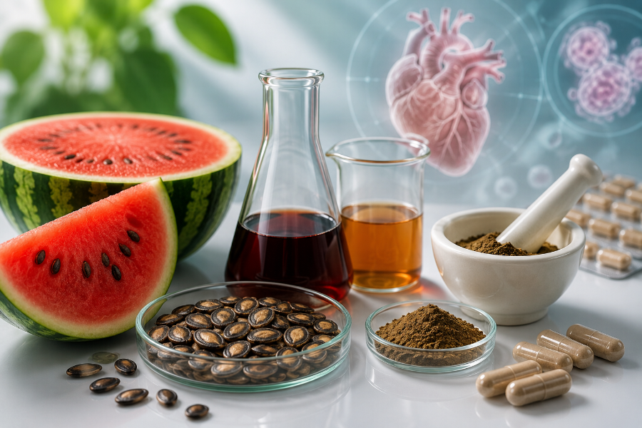 COMPOSIÇÕES CONTENDO EXTRATO DE SEMENTE DE MELANCIA (Citrullus lanatus) E SEUS USOS