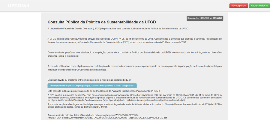 Consulta Pública – Política de Sustentabilidade da UFGD