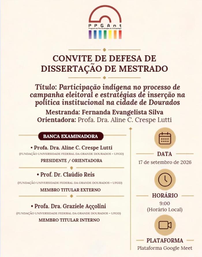 Defesa de Dissertação de Mestrado de Fernanda Evangelista Silva Convite defesa